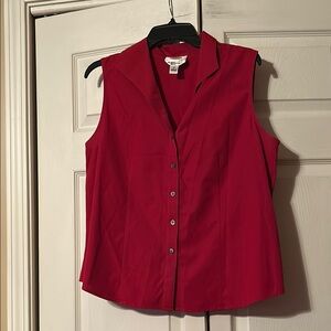 Talbots sz 12 Deep Red Wrinkle Resistant Stretch Fitted Button & Collared Shirt